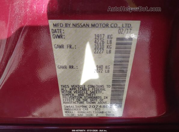 1N4AL3AP9HC207480 2017 NISSAN ALTIMA Red Engine compartment view