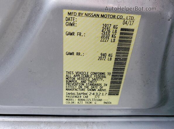 1N4AL3AP9HC243217 2017 NISSAN ALTIMA Silver Widok komory silnika