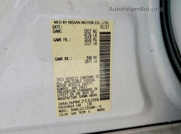 1N4AL3AP9HC255206 2017 NISSAN ALTIMA White Vista del compartimento del motor