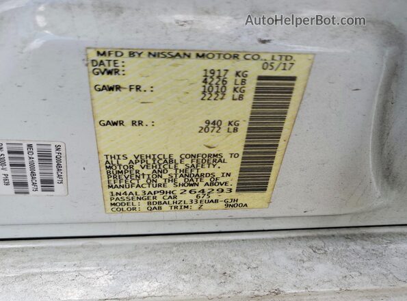 1N4AL3AP9HC264293 2017 NISSAN ALTIMA White ძრავის განყოფილების ხედი