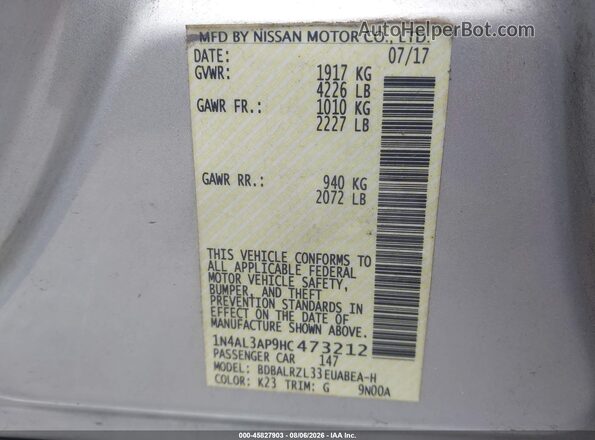 1N4AL3AP9HC473212 2017 NISSAN ALTIMA Silver Widok komory silnika