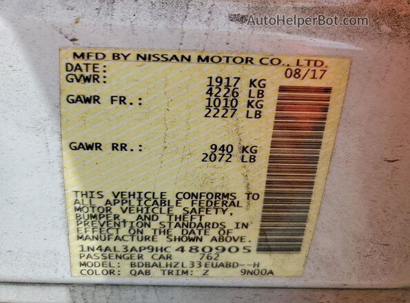 1N4AL3AP9HC480905 2017 NISSAN ALTIMA White Vista del compartimento del motor