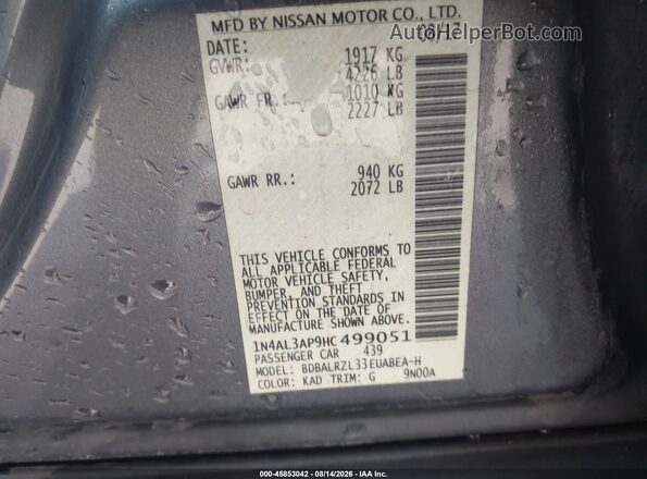 1N4AL3AP9HC499051 2017 NISSAN ALTIMA Gray Շարժիչի բաժամունքի տեսք