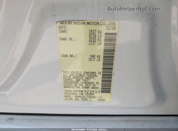 1N4AL3AP9HN323413 2017 NISSAN ALTIMA White Vista del compartimento del motor