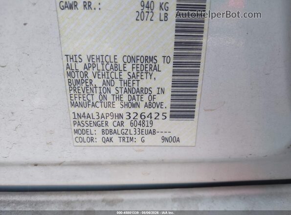 1N4AL3AP9HN326425 2017 NISSAN ALTIMA White Вид підкапотного простору