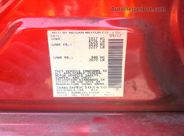 1N4AL3AP9JC102430 2018 NISSAN ALTIMA Red Vista del compartimento del motor