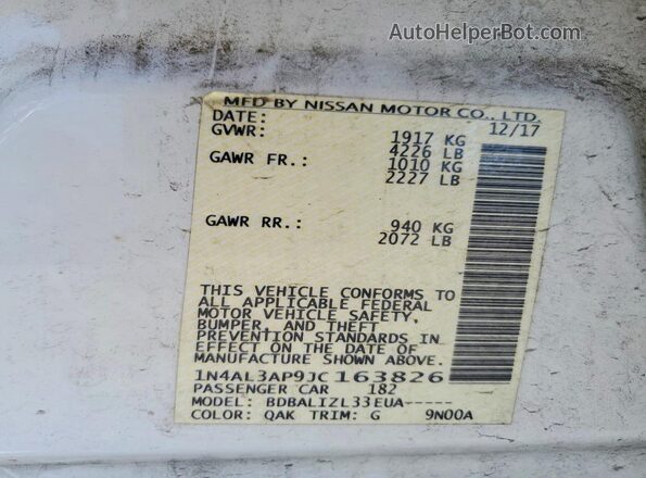 1N4AL3AP9JC163826 2018 NISSAN ALTIMA White Widok komory silnika