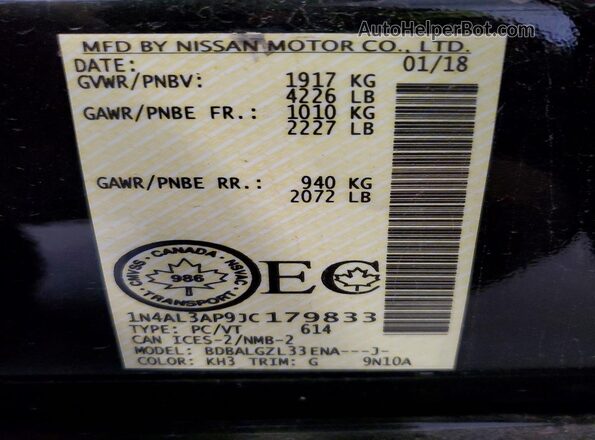 1N4AL3AP9JC179833 2018 NISSAN ALTIMA Black Widok komory silnika
