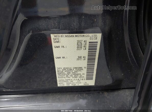 1N4AL3AP9JC224785 2018 NISSAN ALTIMA Black ძრავის განყოფილების ხედი