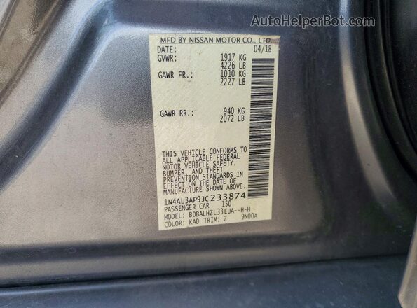 1N4AL3AP9JC233874 2018 NISSAN ALTIMA Gray ძრავის განყოფილების ხედი
