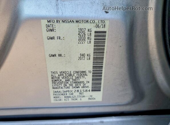 1N4AL3AP9JC281584 2018 NISSAN ALTIMA Silver Vista interior de 360 grados