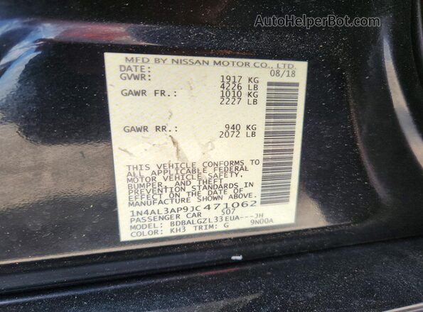 1N4AL3AP9JC471062 2018 NISSAN ALTIMA Black VIN կոդի պիտակի տեսք