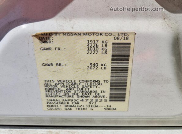 1N4AL3AP9JC472325 2018 NISSAN ALTIMA White Вид підкапотного простору