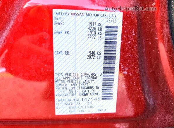 1N4AL3APXGC147546 2016 NISSAN ALTIMA Red Շարժիչի բաժամունքի տեսք