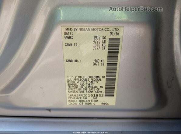 1N4AL3APXGC161852 2016 NISSAN ALTIMA Silver Widok komory silnika