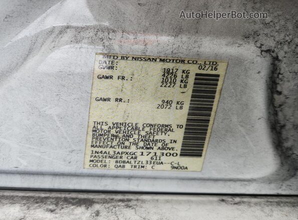 1N4AL3APXGC171300 2016 NISSAN ALTIMA White Vista del compartimento del motor