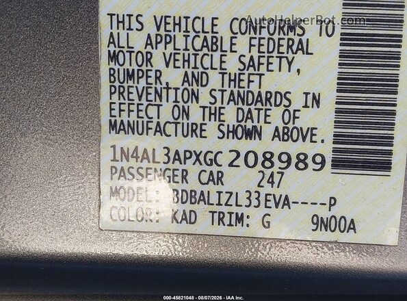 1N4AL3APXGC208989 2016 NISSAN ALTIMA Gray Engine compartment view