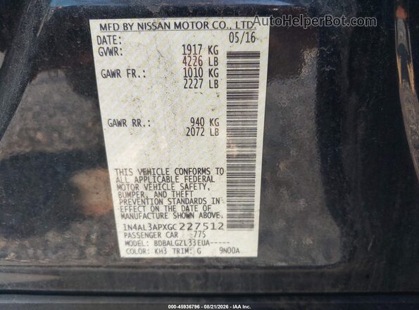 1N4AL3APXGC227512 2016 NISSAN ALTIMA Black Widok komory silnika