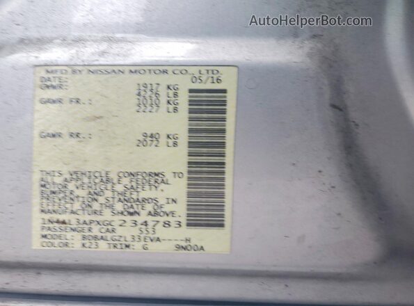 1N4AL3APXGC234783 2016 NISSAN ALTIMA Gray ძრავის განყოფილების ხედი