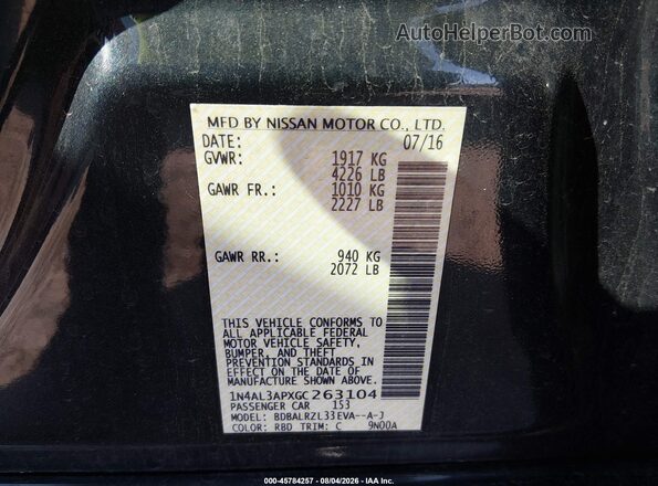 1N4AL3APXGC263104 2016 NISSAN ALTIMA Black Widok komory silnika