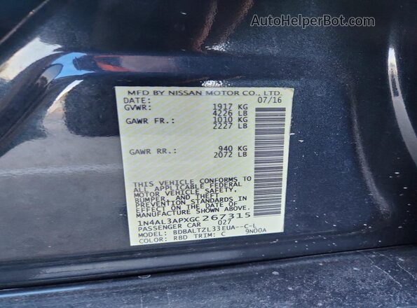 1N4AL3APXGC267315 2016 NISSAN ALTIMA Черный Вид подкапотного пространства