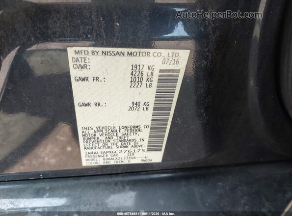1N4AL3APXGC276175 2016 NISSAN ALTIMA Gray Vista del compartimento del motor