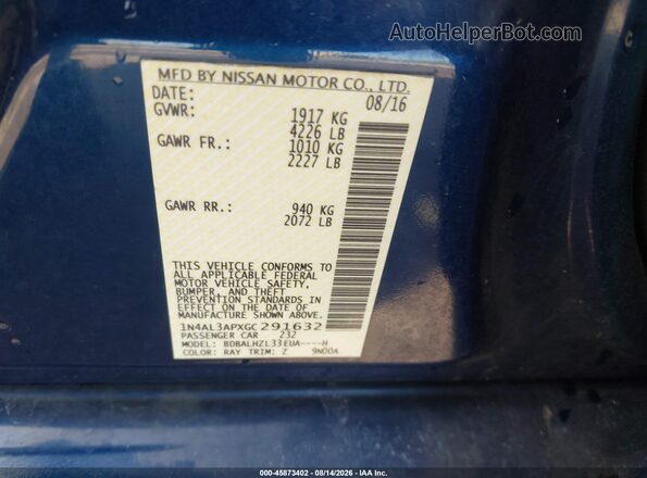 1N4AL3APXGC291632 2016 NISSAN ALTIMA Blue Widok komory silnika