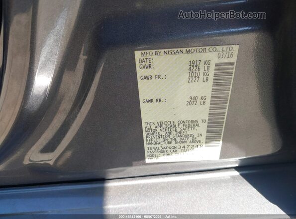 1N4AL3APXGN347248 2016 NISSAN ALTIMA Серый Вид подкапотного пространства
