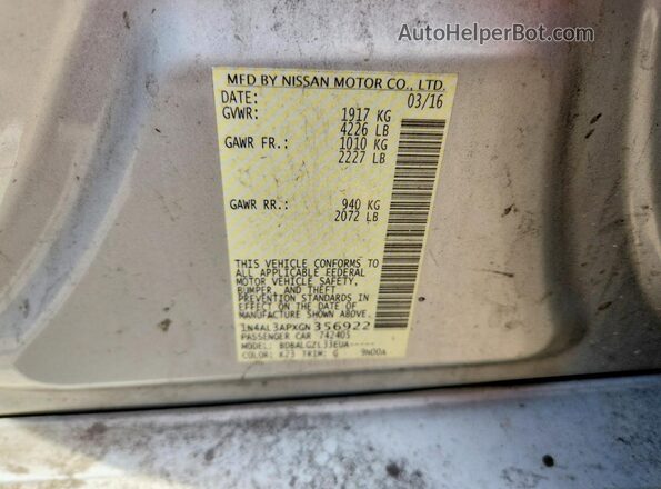 1N4AL3APXGN356922 2016 NISSAN ALTIMA Серебряный Вид подкапотного пространства