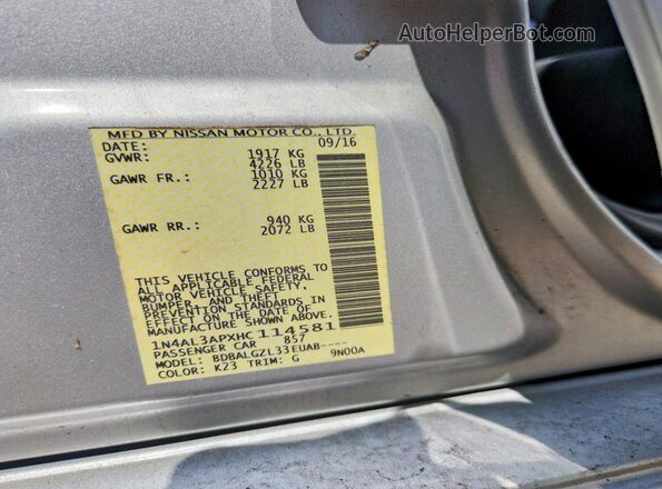 1N4AL3APXHC114581 2017 NISSAN ALTIMA Silver VIN sticker view