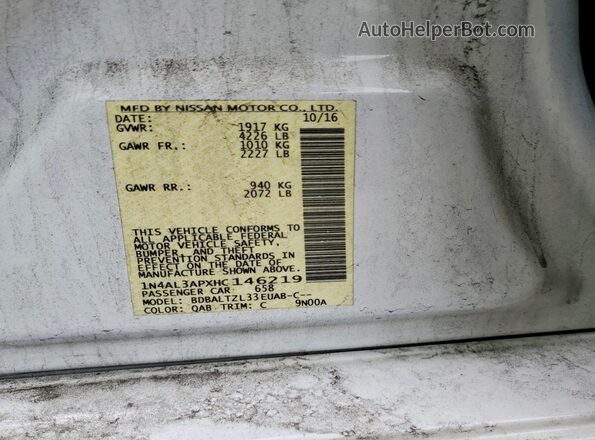 1N4AL3APXHC146219 2017 NISSAN ALTIMA White ძრავის განყოფილების ხედი