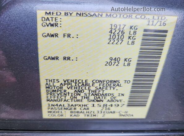1N4AL3APXHC158497 2017 NISSAN ALTIMA Charcoal Engine compartment view