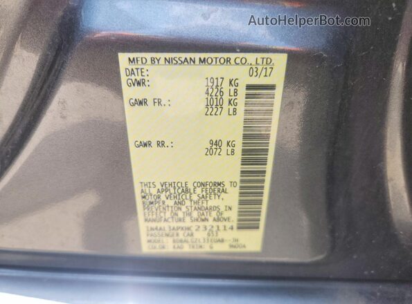 1N4AL3APXHC232114 2017 NISSAN ALTIMA Gray Շարժիչի բաժամունքի տեսք