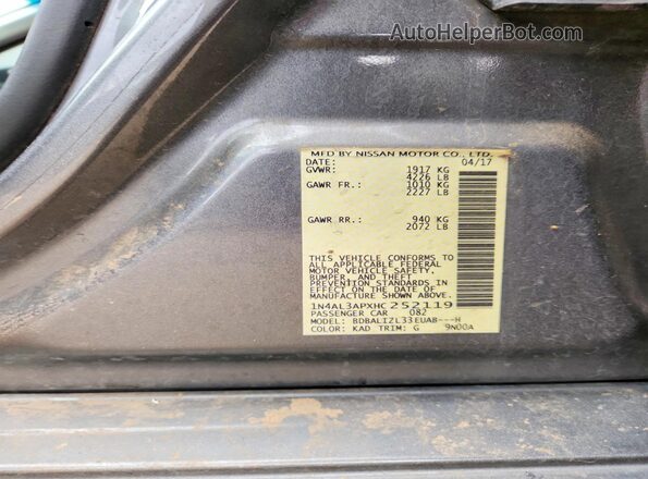1N4AL3APXHC252119 2017 NISSAN ALTIMA Gray Вид підкапотного простору