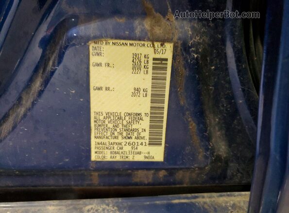1N4AL3APXHC260141 2017 NISSAN ALTIMA Синий Вид подкапотного пространства