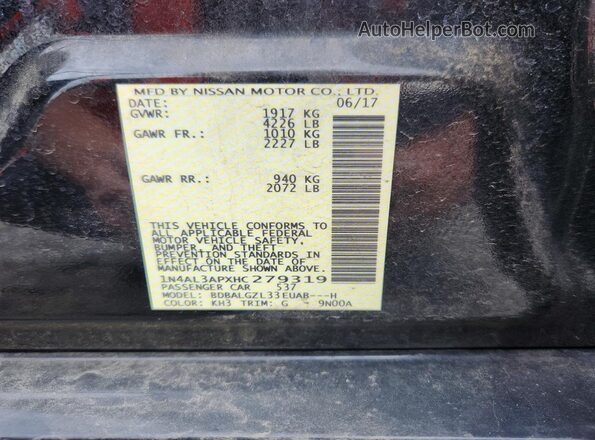 1N4AL3APXHC279319 2017 NISSAN ALTIMA Черный Вид подкапотного пространства