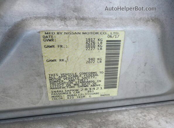 1N4AL3APXHC283421 2017 NISSAN ALTIMA Silver Вид підкапотного простору