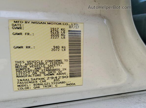 1N4AL3APXHC294290 2017 NISSAN ALTIMA White Vista del compartimento del motor
