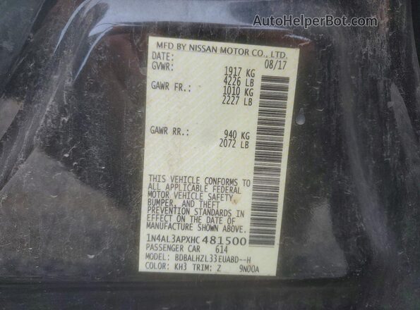 1N4AL3APXHC481500 2017 NISSAN ALTIMA Black Շարժիչի բաժամունքի տեսք
