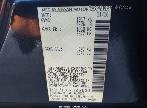 1N4AL3APXHN325655 2017 NISSAN ALTIMA Navy Вид підкапотного простору