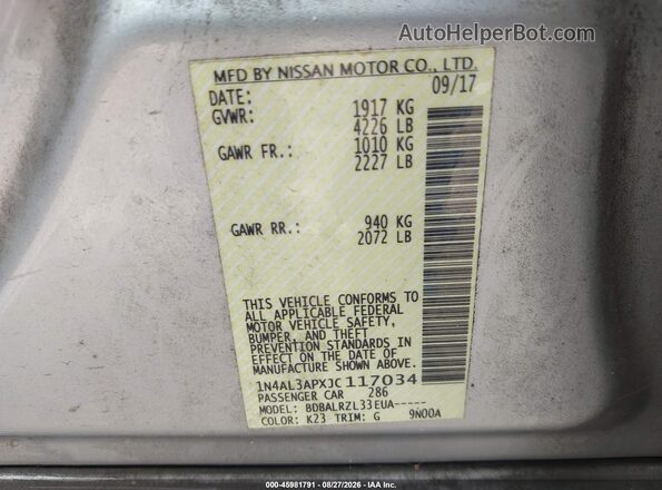 1N4AL3APXJC117034 2018 NISSAN ALTIMA Silver Widok komory silnika