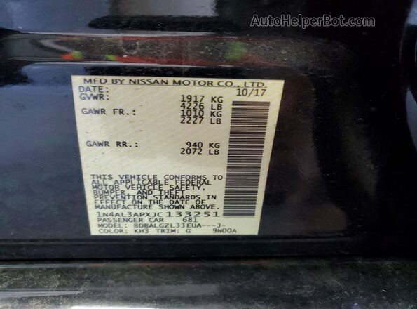 1N4AL3APXJC133251 2018 NISSAN ALTIMA Black ძრავის განყოფილების ხედი