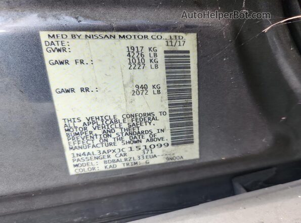 1N4AL3APXJC151099 2018 NISSAN ALTIMA Gray VIN sticker view