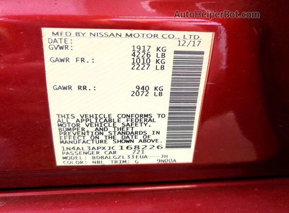 1N4AL3APXJC168226 2018 NISSAN ALTIMA Red Engine compartment view