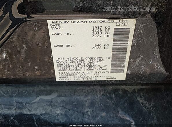 1N4AL3APXJC175645 2018 NISSAN ALTIMA Черный Вид подкапотного пространства