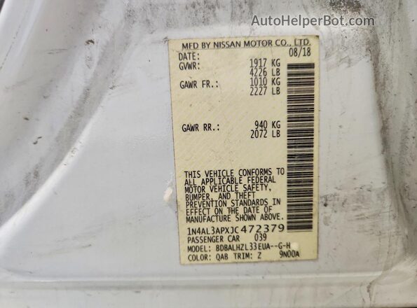 1N4AL3APXJC472379 2018 NISSAN ALTIMA Белый Вид подкапотного пространства
