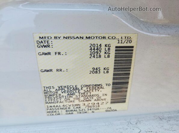 1N4AL4CV1MN329427 2021 NISSAN ALTIMA White Widok naklejki z numerem VIN