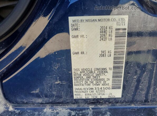 1N4AL4CV1MN354506 2021 NISSAN ALTIMA Blue Widok komory silnika