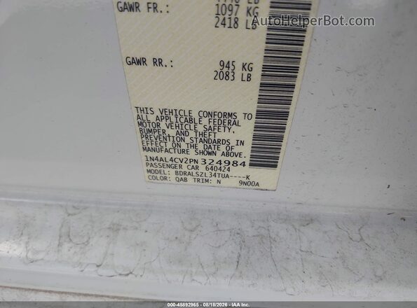 1N4AL4CV2PN324984 2023 NISSAN ALTIMA Белый Вид подкапотного пространства