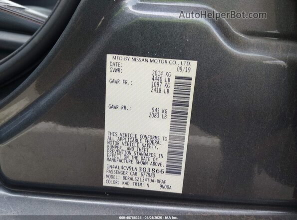 1N4AL4CV9LN303866 2020 NISSAN ALTIMA Gray Вид підкапотного простору